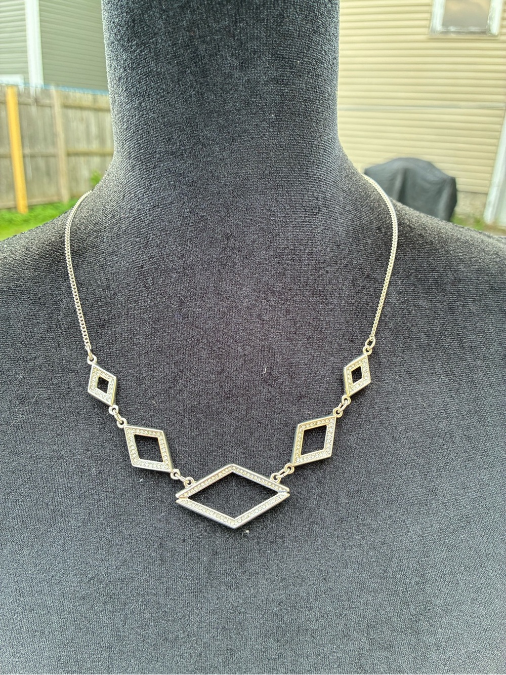 Pavé Rhombus Link Necklace in Silver - Women's Silver Necklace